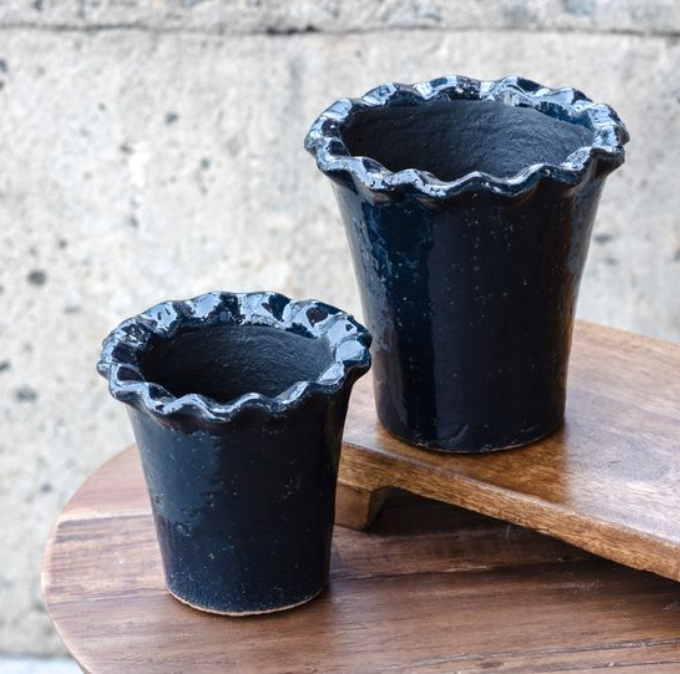 large deep plant pots DEEP BLUE TERRA COTTA PLANTERS
