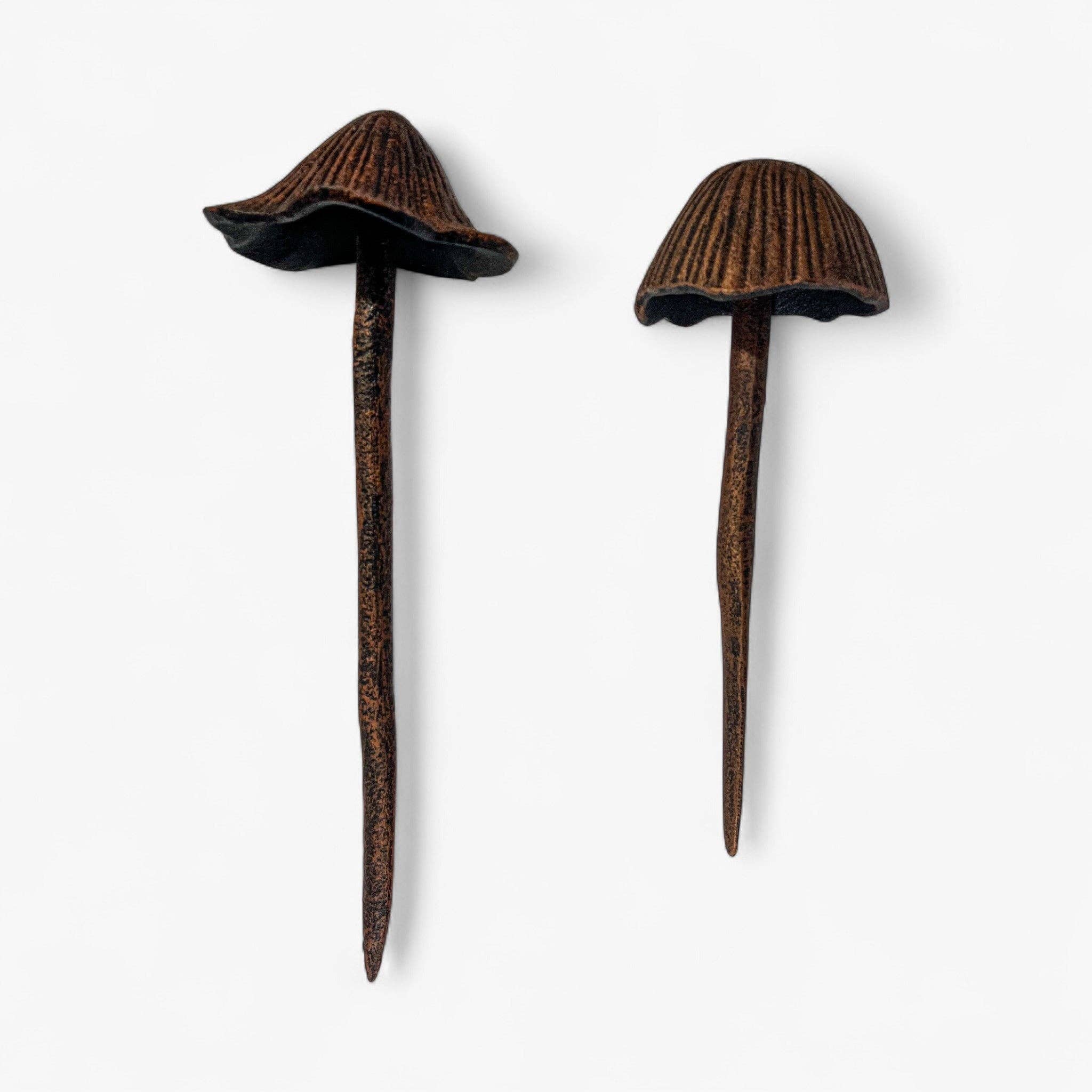 Aged Copper Finish Mushroom Garden Stakes