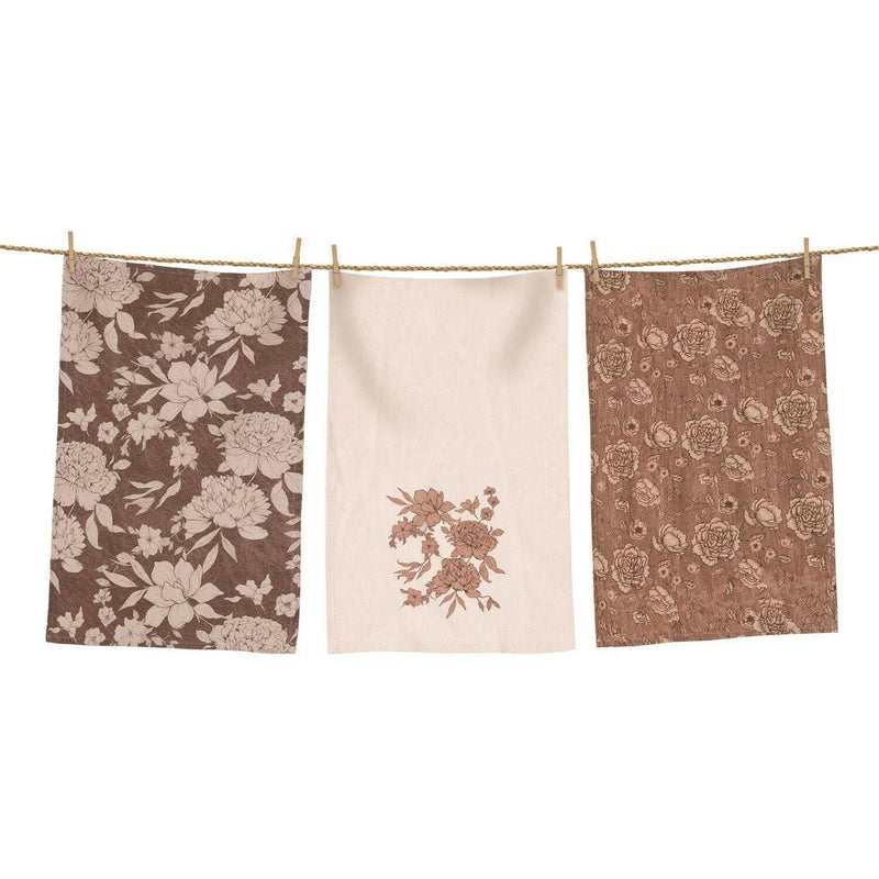 Tea Towels - Sepia Florals (Pk/03 Ast).