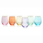 Art Deco Colored Crystal Stemless Wine Glass Set of 6, 15 oz