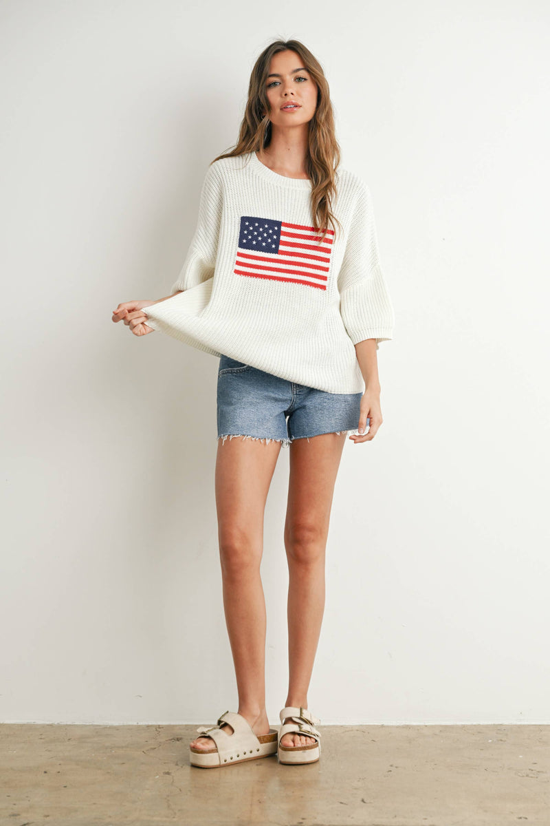 Flag Print Knit Sweater