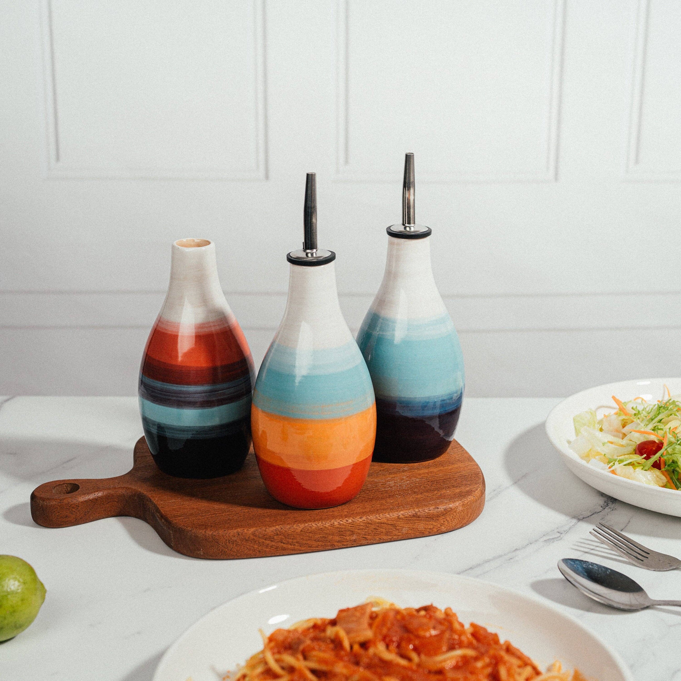 Cruet Ceramic Olive Oil Dispenser Bottle - 400ml Vinegar