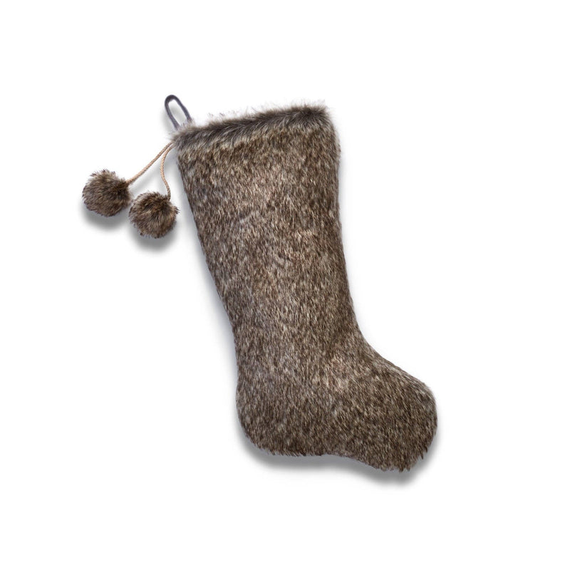 Luxe Faux Fur Christmas Stocking with Fur Pom-Poms