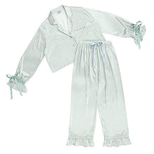 Ruffled PJ Set with Velvet Ties - Ivory + Sage Green