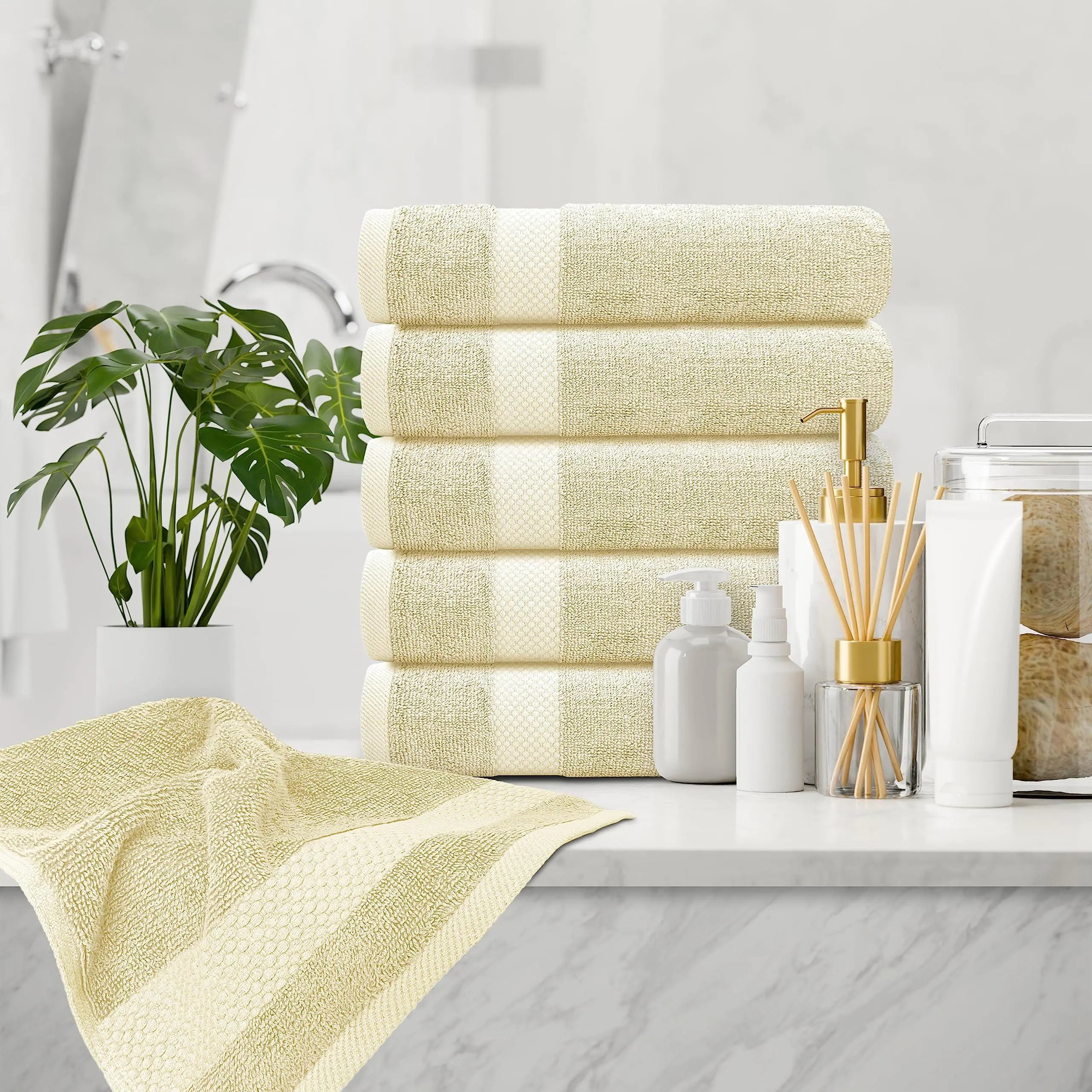 Luxury Hand Towels Turkish Cotton for Hotel Spa 16x30 inch 6 Pack Beige Color.