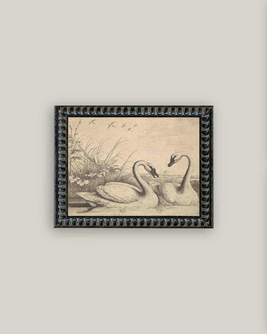 Two Swans Framed Antique Art.