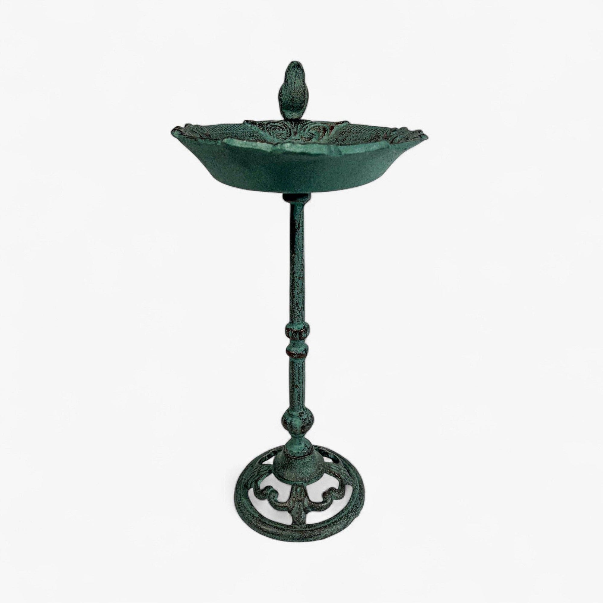 Pedestal Bird Bath Cast Iron Green Patina Garden Decor