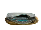 Long Glass Bowl Large/Terrarium Hand Blown on Driftwood.