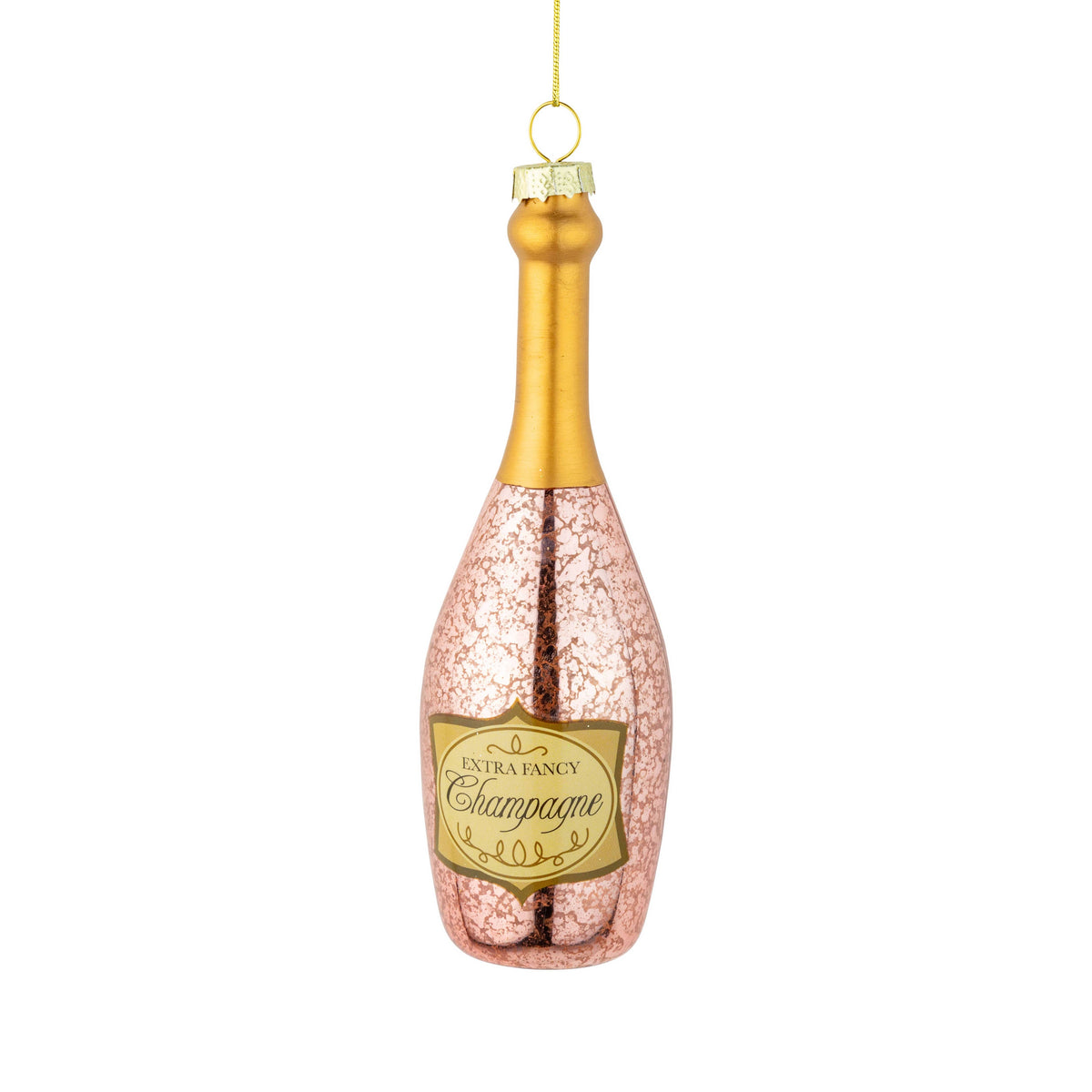 Glass Pink Champagne Bottle Ornament