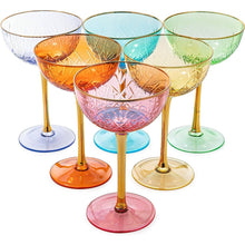 Colored Coupe Art Deco Glasses | Set of 6 | 7.3 oz Classic