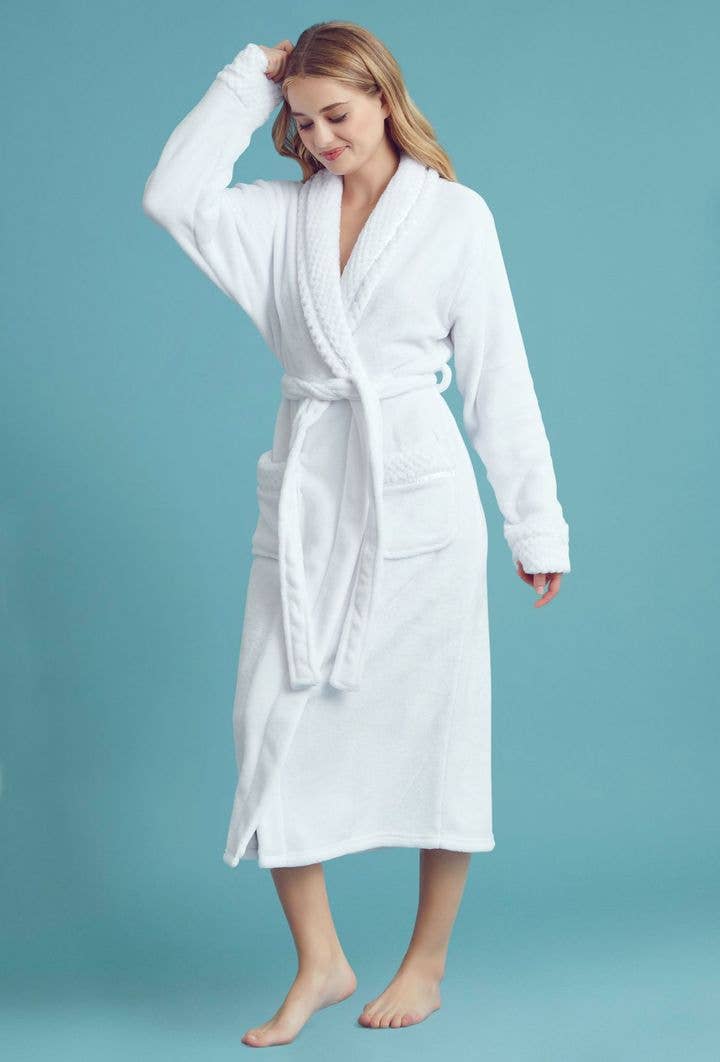 Women Plush Shawl Collar Robe White