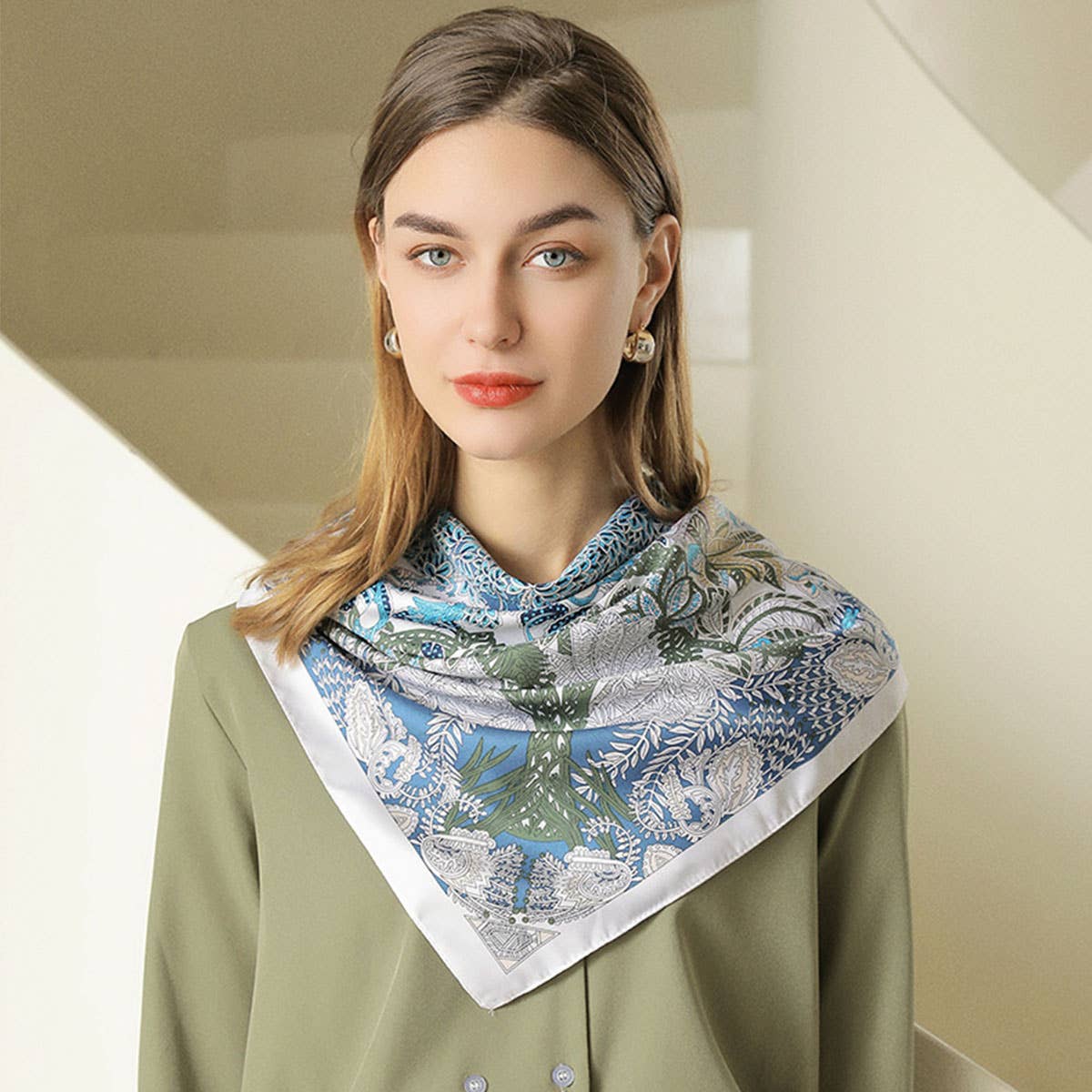 Vintage French Print Scarf – 90cm Silk Feel Square_CWASC0172