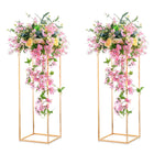 Nuptio 2 Pcs Metal Flower Floor Vase Column Flower Stand Geometric Centerpieces Vase for Tables 80cm/31.5in Tall Gold Flower Holder for Home Party Wedding Decorations Rectangular Flower Display Rack
