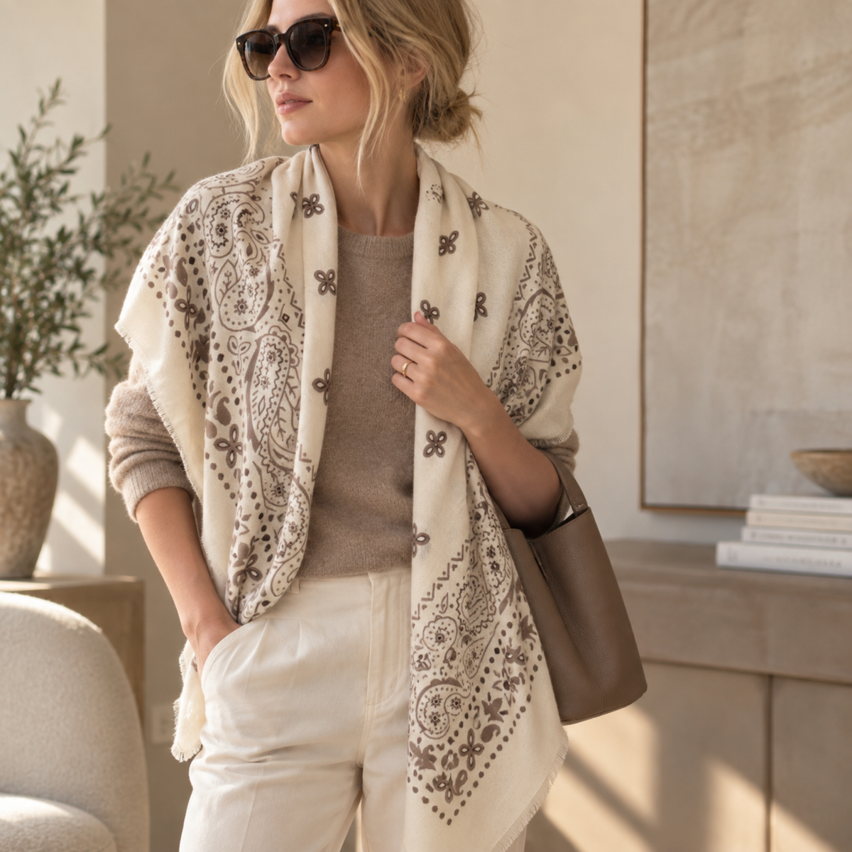 Brushed Bandana Oversized Square Scarf
