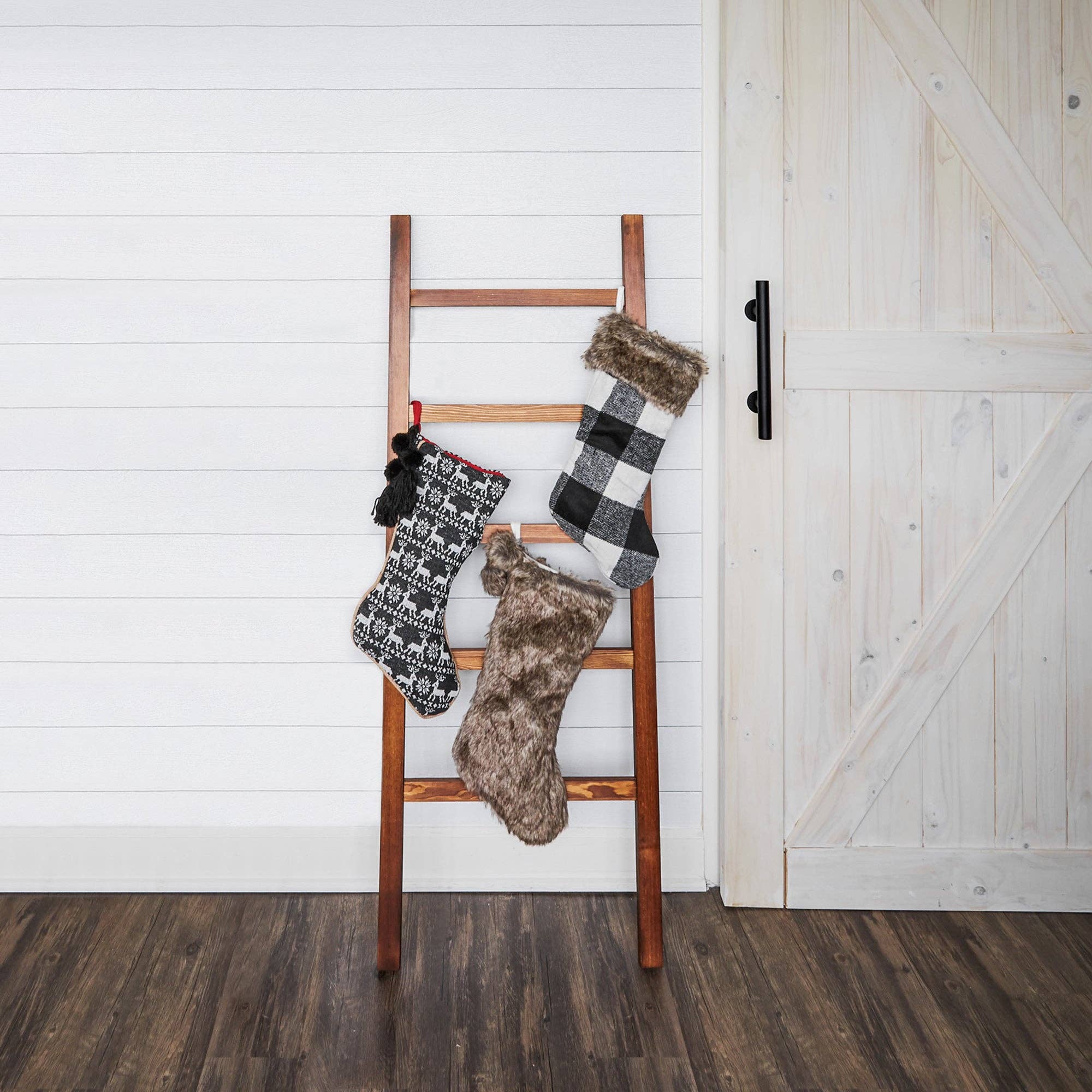 Luxe Faux Fur Christmas Stocking with Fur Pom-Poms