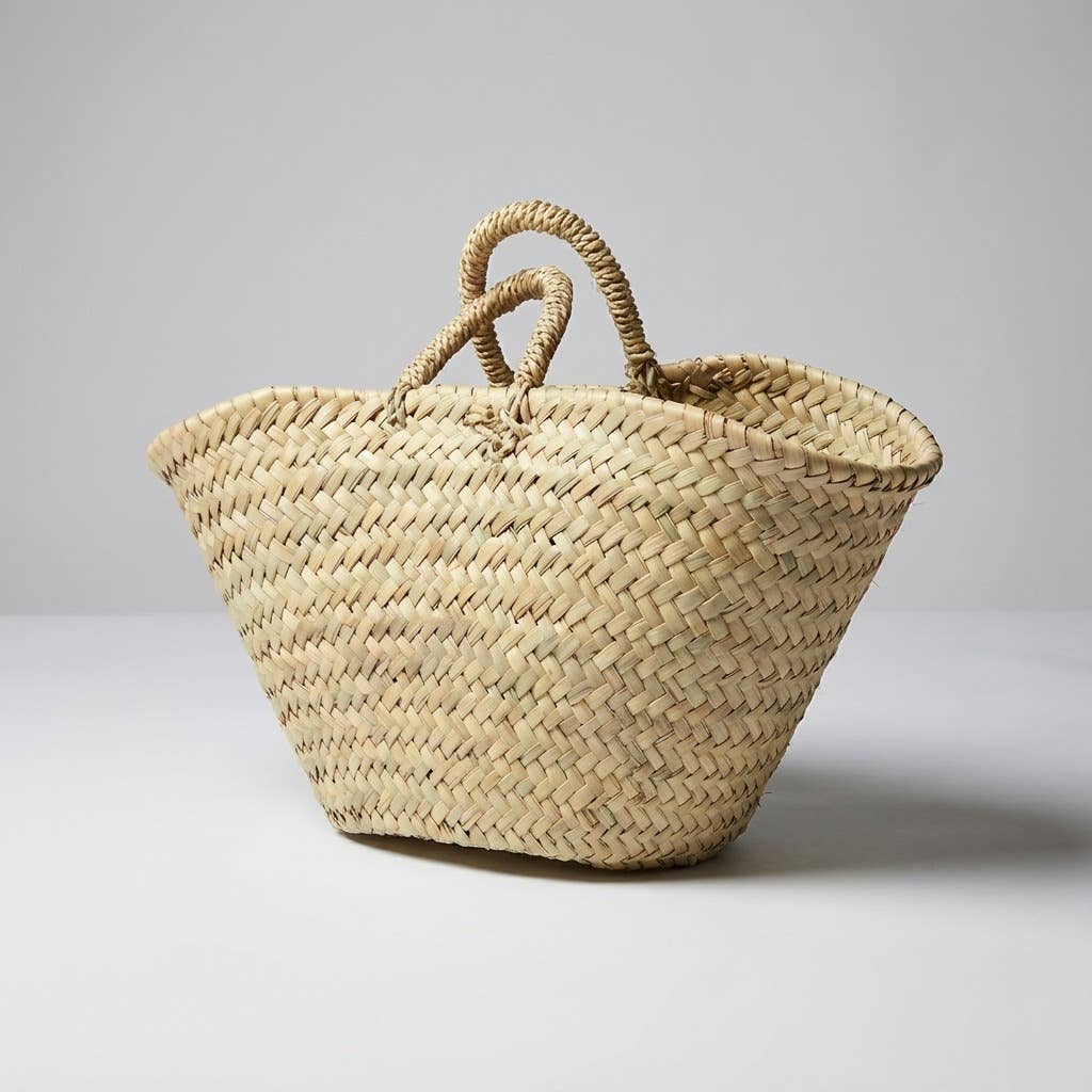 French Market Basket Palm Leaf Boho Beach Tote Bag