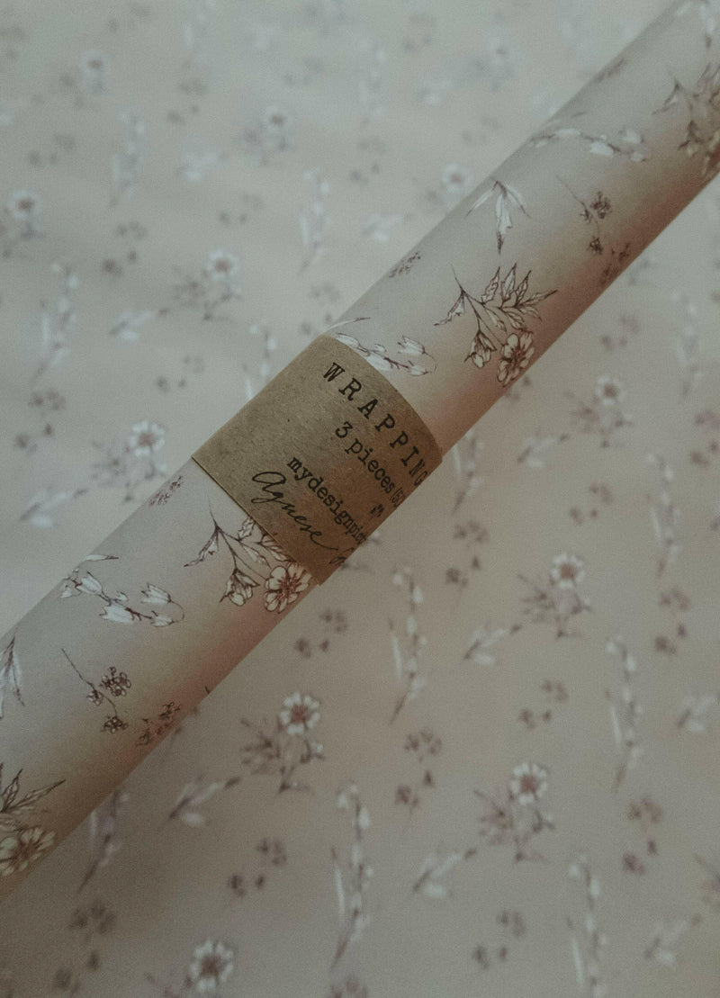 Set Of 3 Pieces White flowers pastel rose Wrapping Paper.