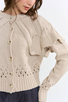 Button-Up Knit Ruffled Capelet Cardigan