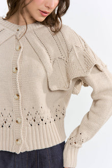 Button-Up Knit Ruffled Capelet Cardigan