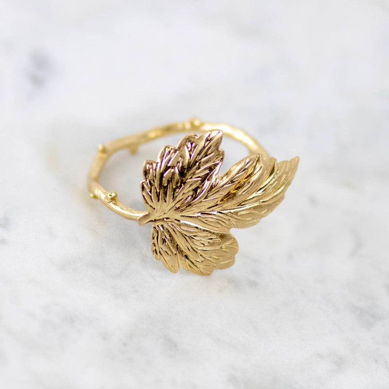 Maple Leaf Napkin Ring   Matte Gold   2"