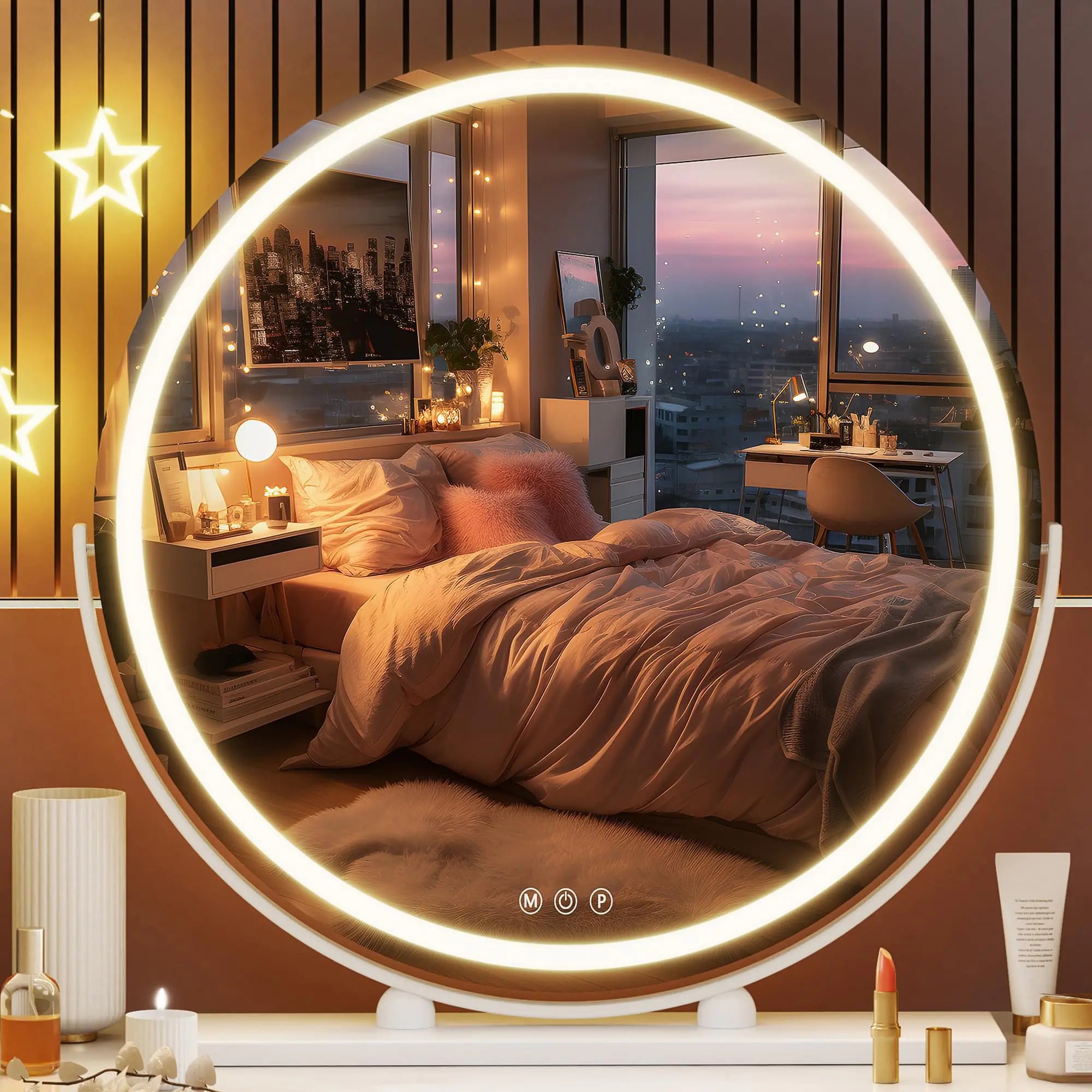 Hasipu Vanity Mirror with Lights 23.6" LED Makeup Mirror Lighted Makeup Mirror with Lights Smart Touch Control 3 Colors Dimmable Round Mirror 360°Rotation White