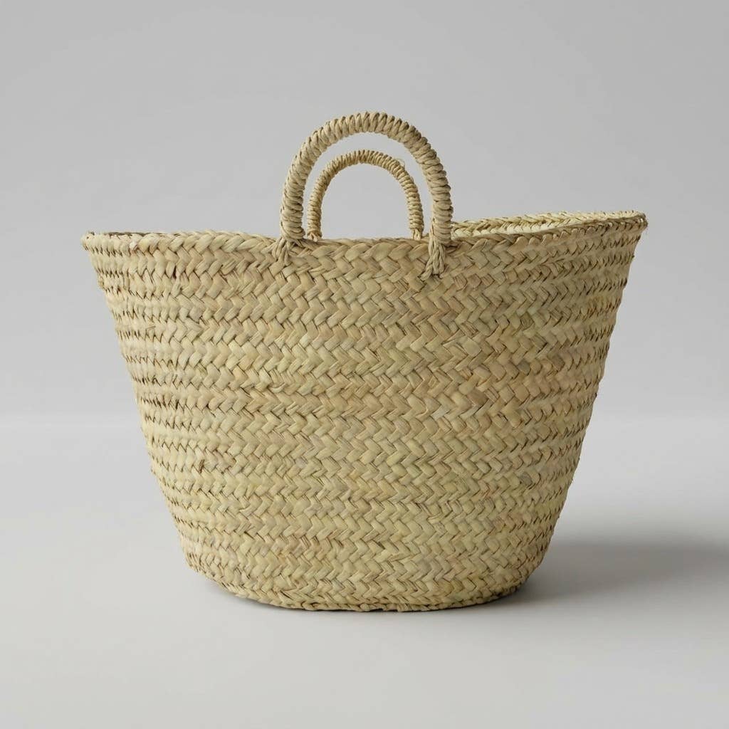 French Market Basket Palm Leaf Boho Beach Tote Bag
