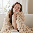 Soft Ruched 50x60" Throw Blanket, Tan