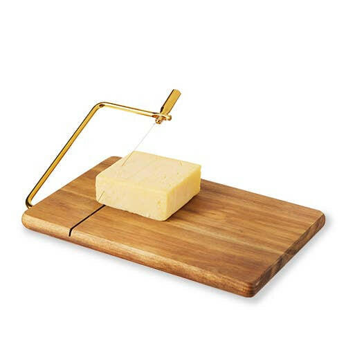 10" Acacia Cheese Slicing Board w/ Gold-Handled Wire Slicer.