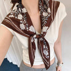 Retro Floral Print Silk Scarf