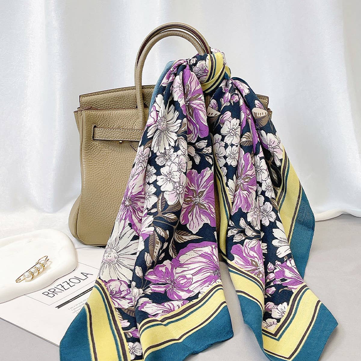 Floral Velvet Wool Scarf Shawl for Winter