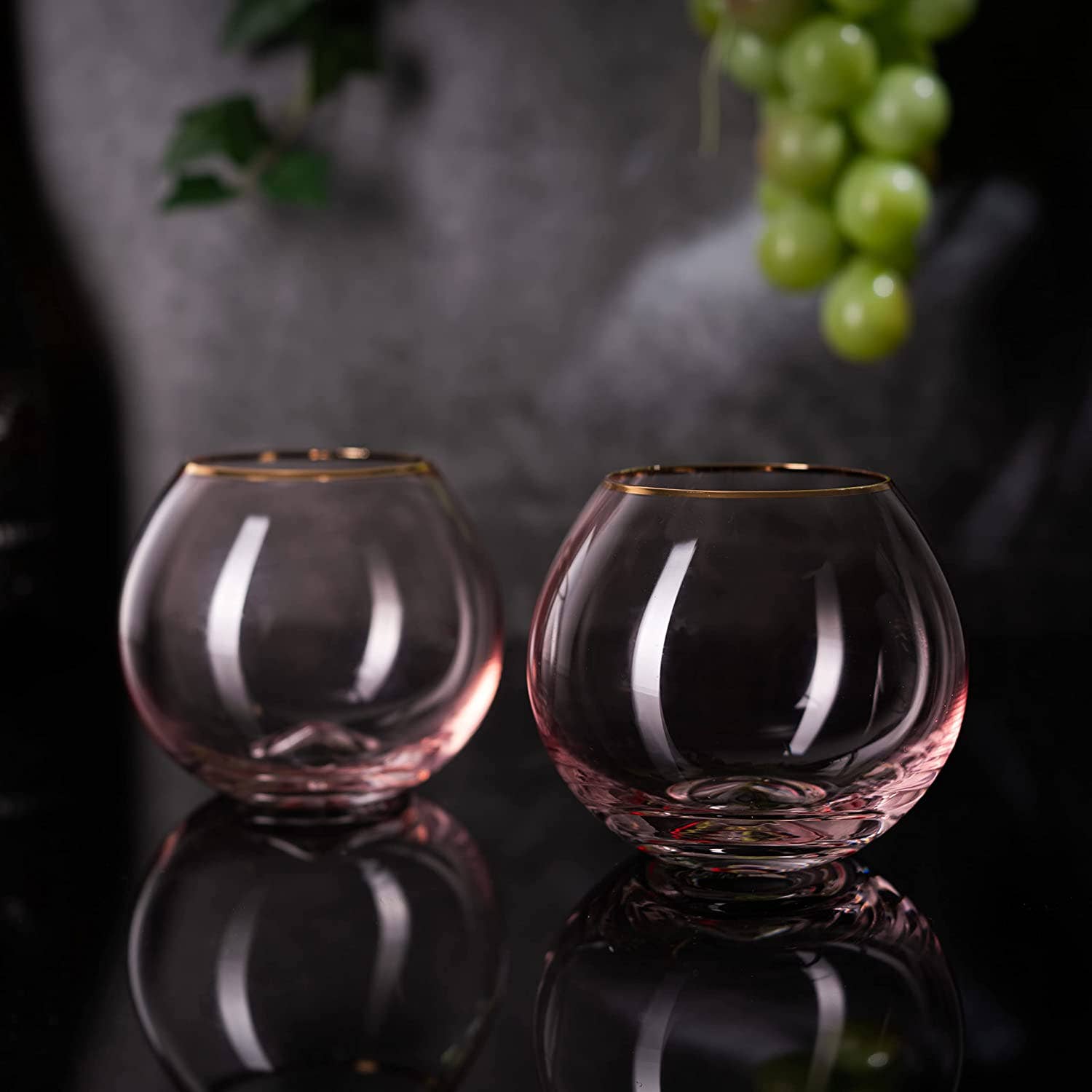 Set of 2 Blush Pink & Gilded Rim Wine Glass,18oz Glasses