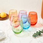 Art Deco Colored Crystal Stemless Wine Glass Set of 6, 15 oz