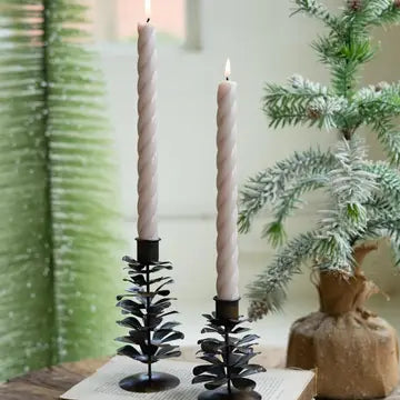 ANTIQUE BROWN PINE CONE TAPER CANDLE -LG