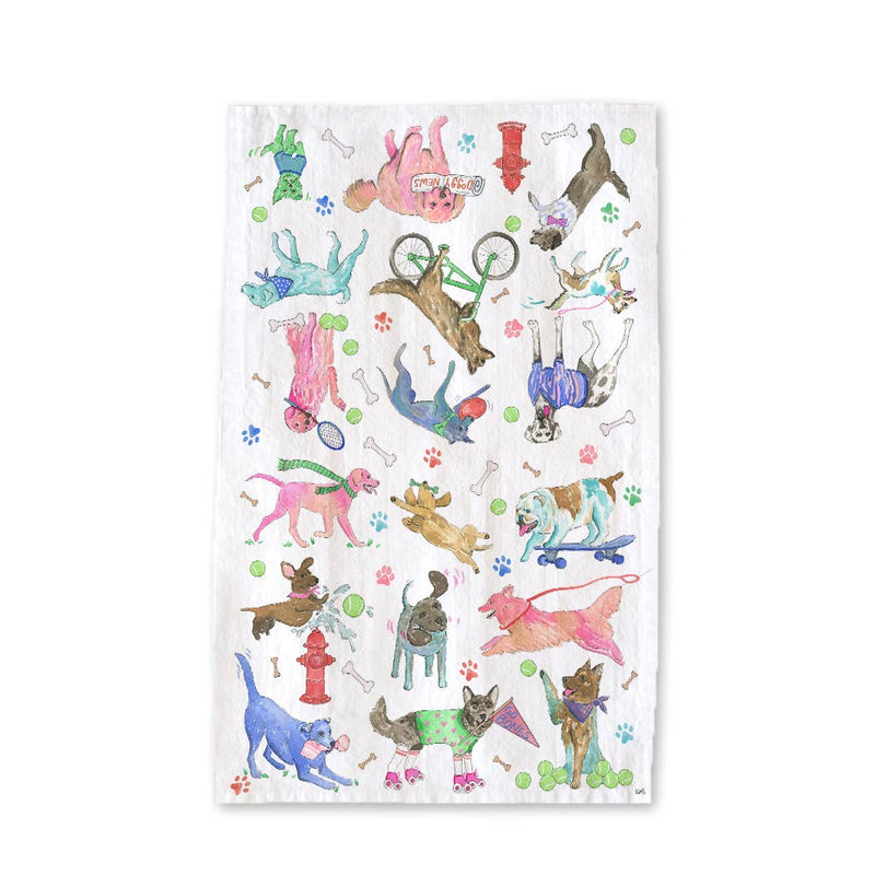 Colorful Dogs Kitchen Towel - Playful Puppy Tea Towel