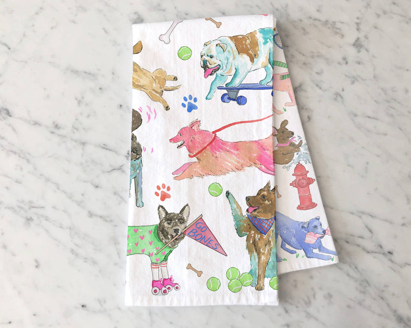 Colorful Dogs Kitchen Towel - Playful Puppy Tea Towel