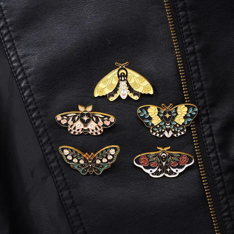 Floral Moth Butterfly Enamel Pins - Beautiful brooch pins