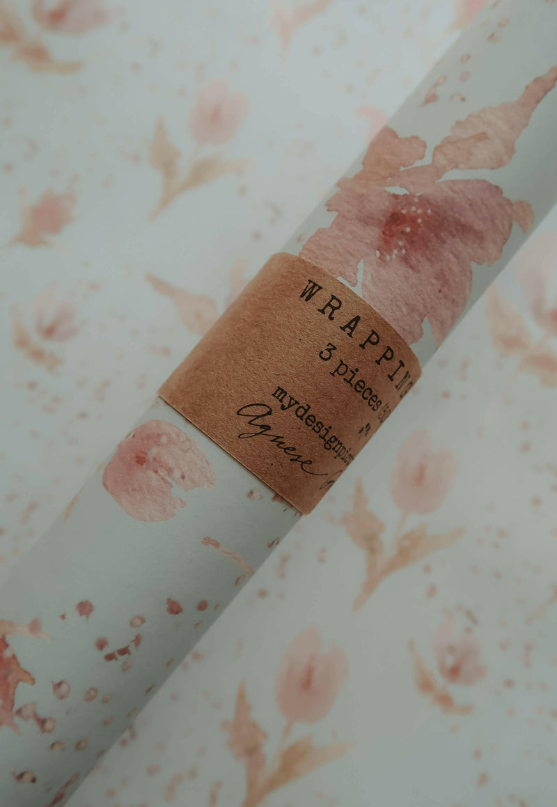 Set Of 3 Pieces ROSE TULIPS Wrapping Paper.