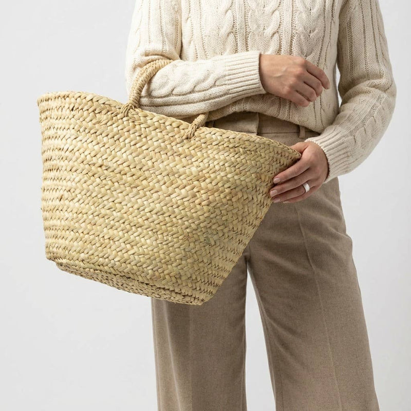 French Market Basket Palm Leaf Boho Beach Tote Bag