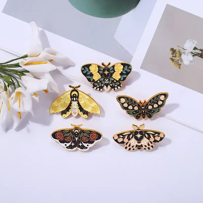 Floral Moth Butterfly Enamel Pins - Beautiful brooch pins