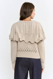 Button-Up Knit Ruffled Capelet Cardigan