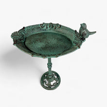 Pedestal Bird Bath Cast Iron Green Patina Garden Decor