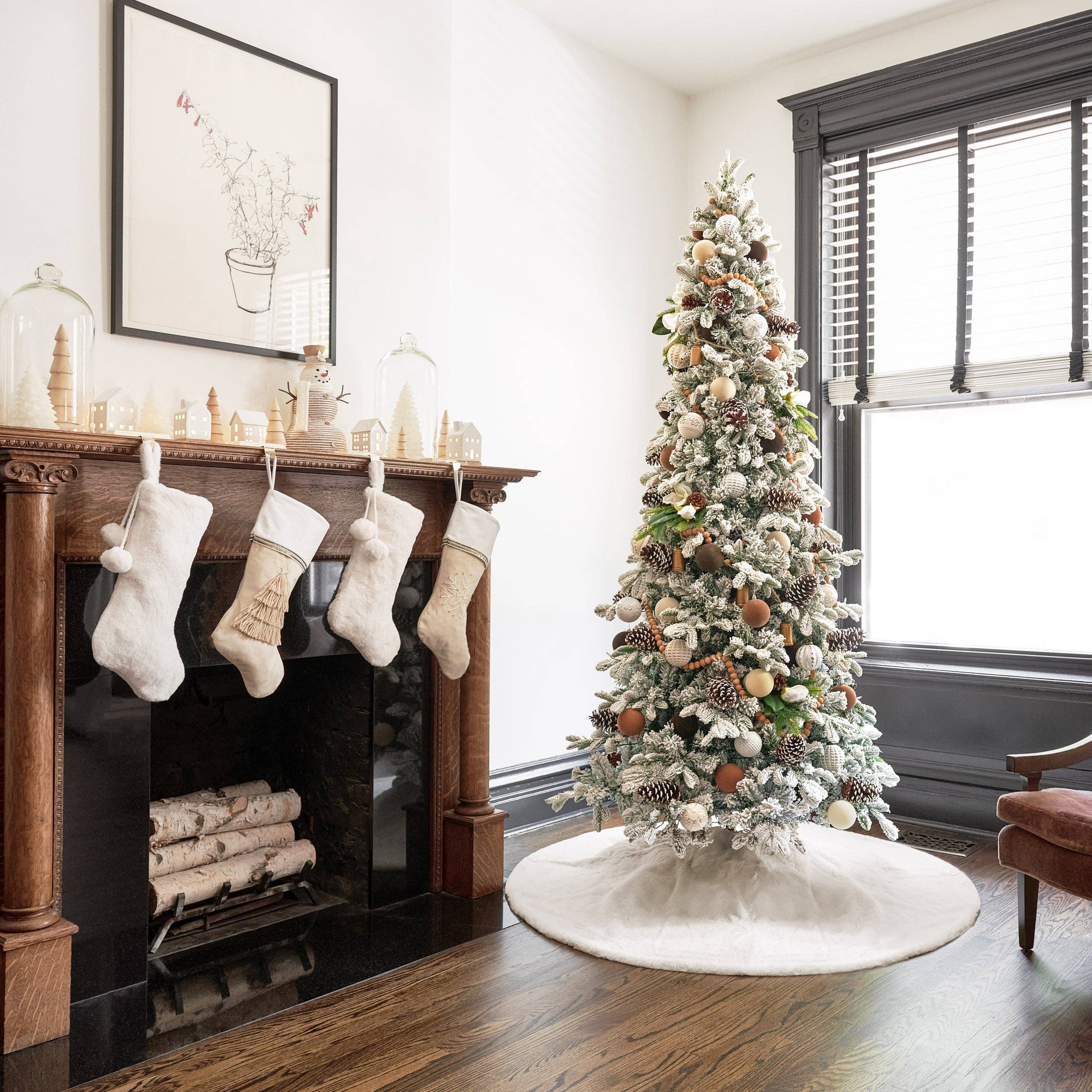 Beige Velvet Stocking with Fringe Tree Applique