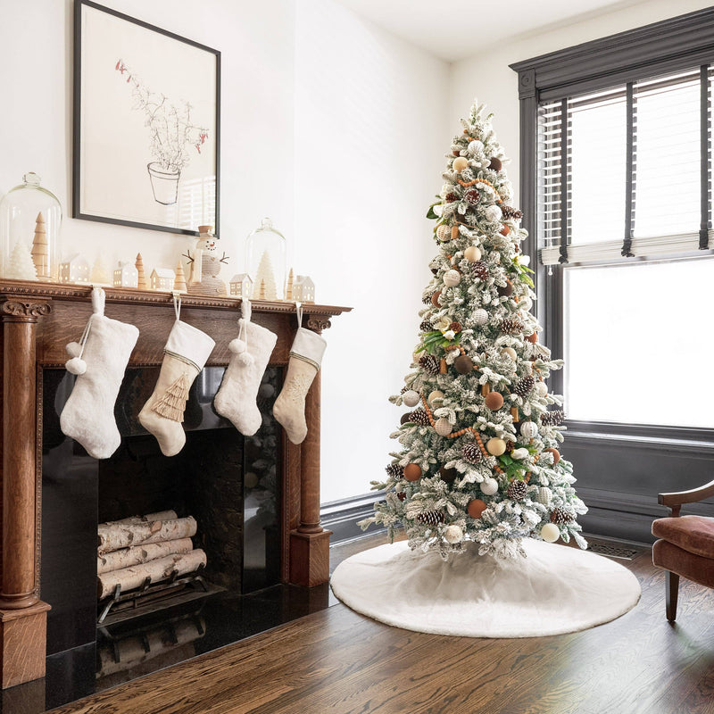Beige Velvet Stocking with Fringe Tree Applique