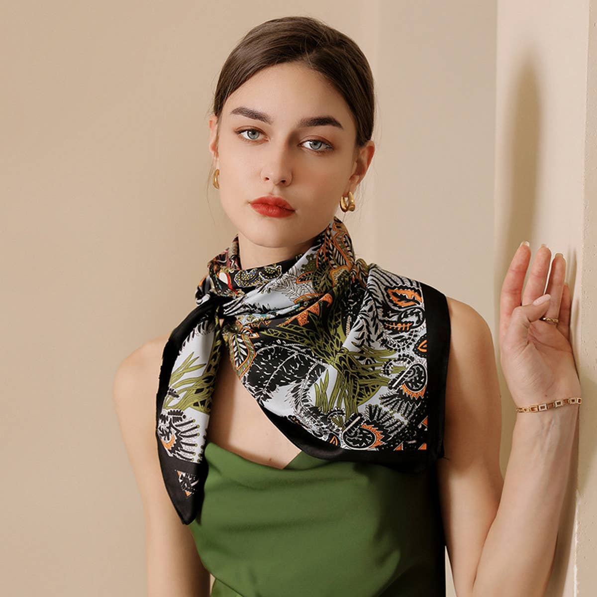 Vintage French Print Scarf – 90cm Silk Feel Square_CWASC0172