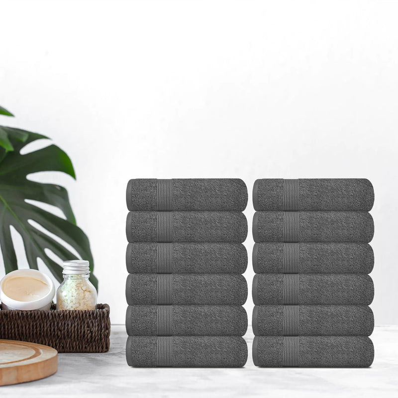 12 Pack Smoke Grey Resort Collection Soft Washcloth Face Body Towel Set 12x12 in.