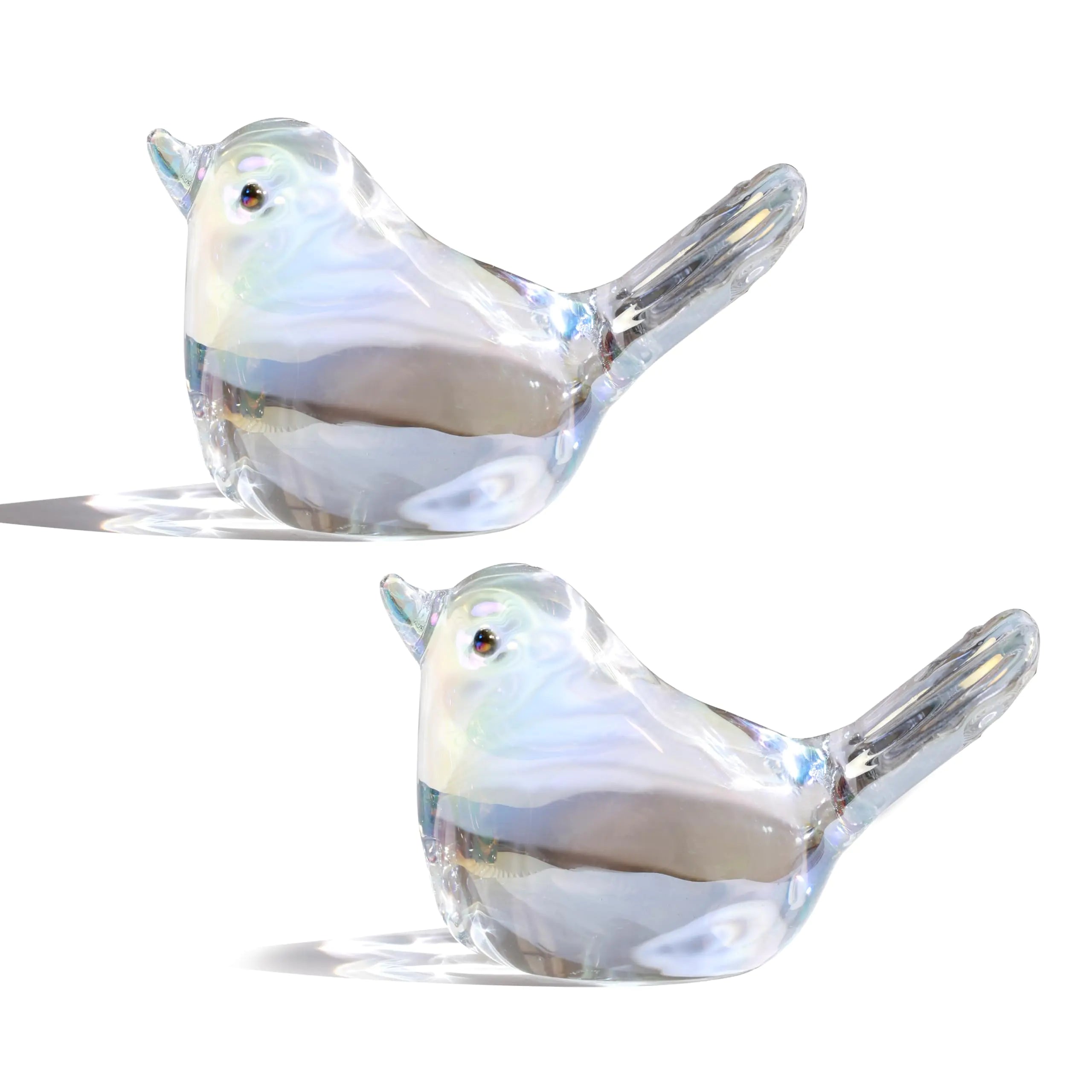 H&D HYALINE & DORA Set of 2 Glass Birds Figurines Handmade Blown Glass Bird Figurine Crystal Glass Animal Collectible Ornament for Home Christmas Decor（AB Coating