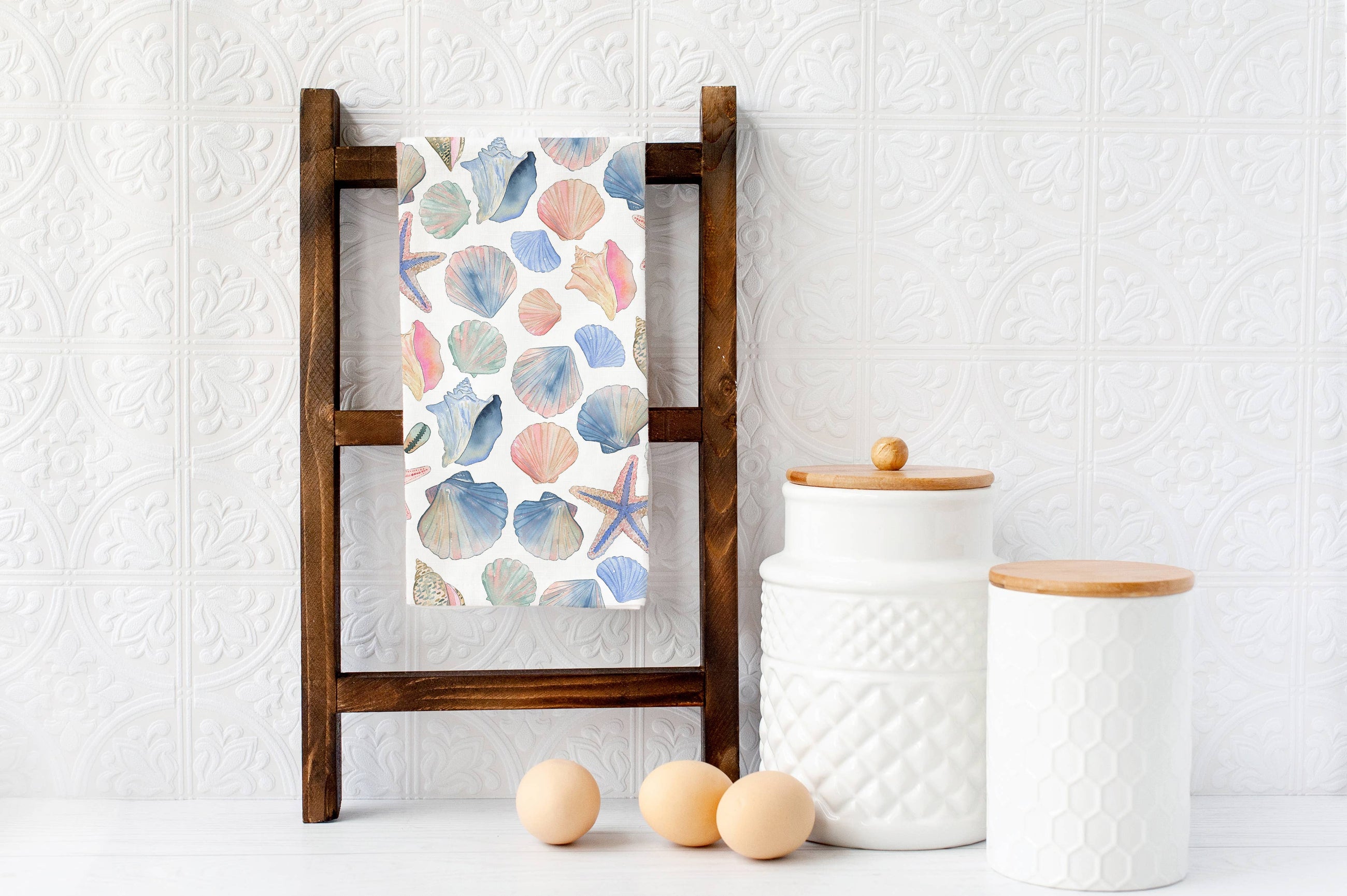 Seashells Tea Towel - Coastal/Beach Summer  Kitchen Decor