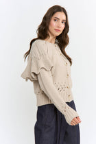 Button-Up Knit Ruffled Capelet Cardigan