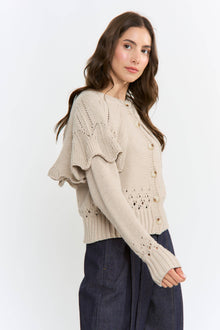 Button-Up Knit Ruffled Capelet Cardigan