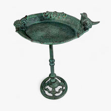 Pedestal Bird Bath Cast Iron Green Patina Garden Decor